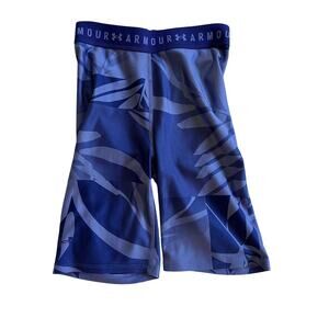Under Armour 7" Biker Shorts High Waist Blue Leaf Women's size XS Activewear